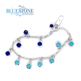 Sterling Silver Reversible Turquoise and Lapis Bracelet- 8 Inches